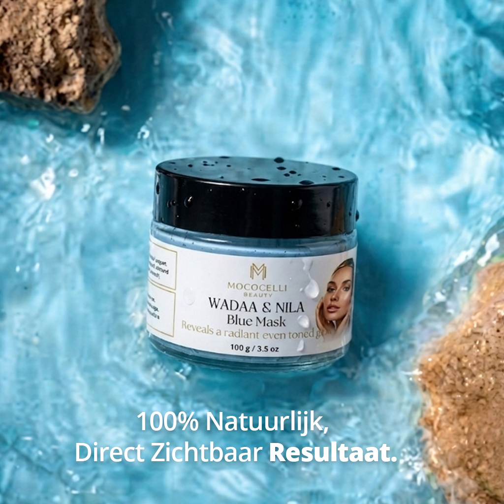 Verfrissend Mococelli Blue Nila gezichtsmasker 100 procent natuurlijk